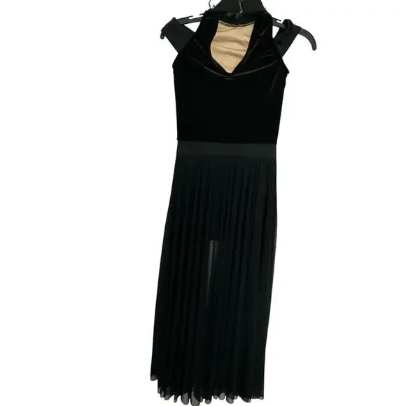 WEISSMAN Dance Costume black velvet maxi applique dress WASTE OF TIME 10984 SA - Picture 8 of 15